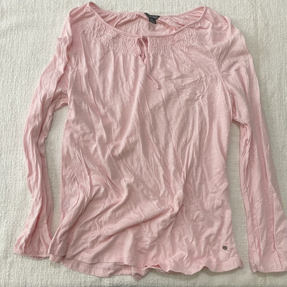 Eddie Bauer T Shirt Top Light Pink Long Sleeve‎ Women's Petite Large PL Blouse